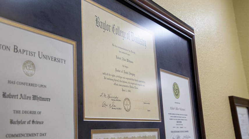 Awards and degrees at Robert A. Whitmore DDS dental office